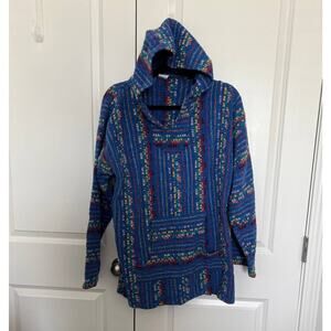 Vintage 80's Drug Rug Unisex Multi Color Rainbow Hippie Hoodie Size XL Mexport